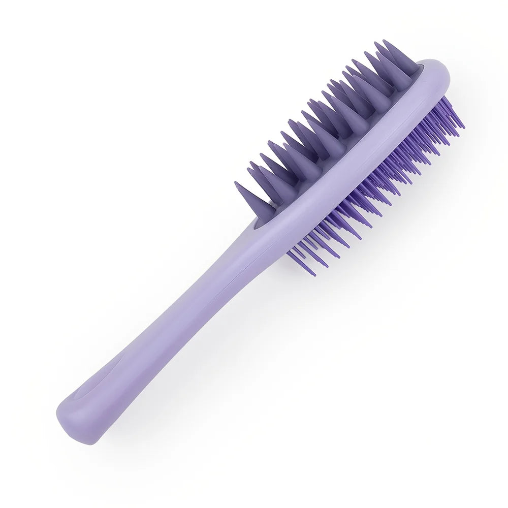 Long Handle Double-Sided Scalp Massager Hair Brush - Dual-Sided Silicone Bristles & Scalp Massager, Wet/Dry Use for Normal Hair