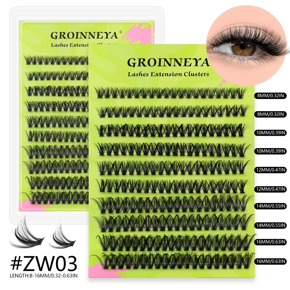 GROINNEYA Lashes Clusters 8-16mm Fluffy Volume Clusters Lashes 80D Faux Mink Eyelashes Cluster Natural Thick False Eyelashes