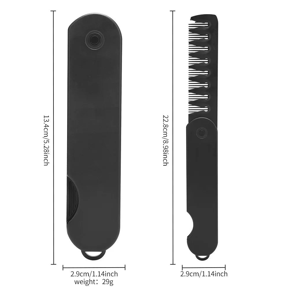 Multi Functional Men's Folding Comb Oil Head Comb Back Comb Wide Tooth Texture Styling Comb Portable Travel Folding Comb