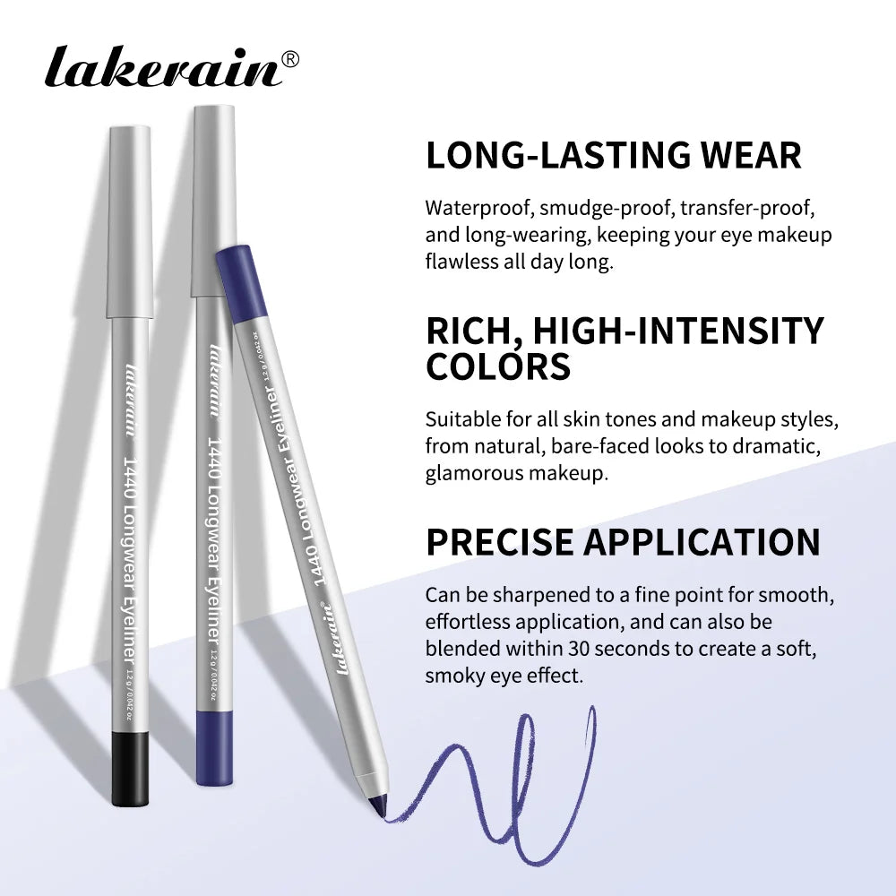 Lakerain Longwear Eyeliner 24h Long-lasting Wear Waterproof Smudge-proof Smooth Precise Application Smokey Eyeliner 12 Color