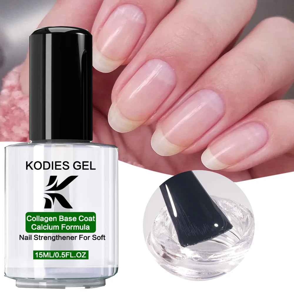 KODIES GEL Collagen Base Coat Nail Strengthener Quick Dry Nail Growth Hardener Clear Protein Keratin Formula Base Oil Repair