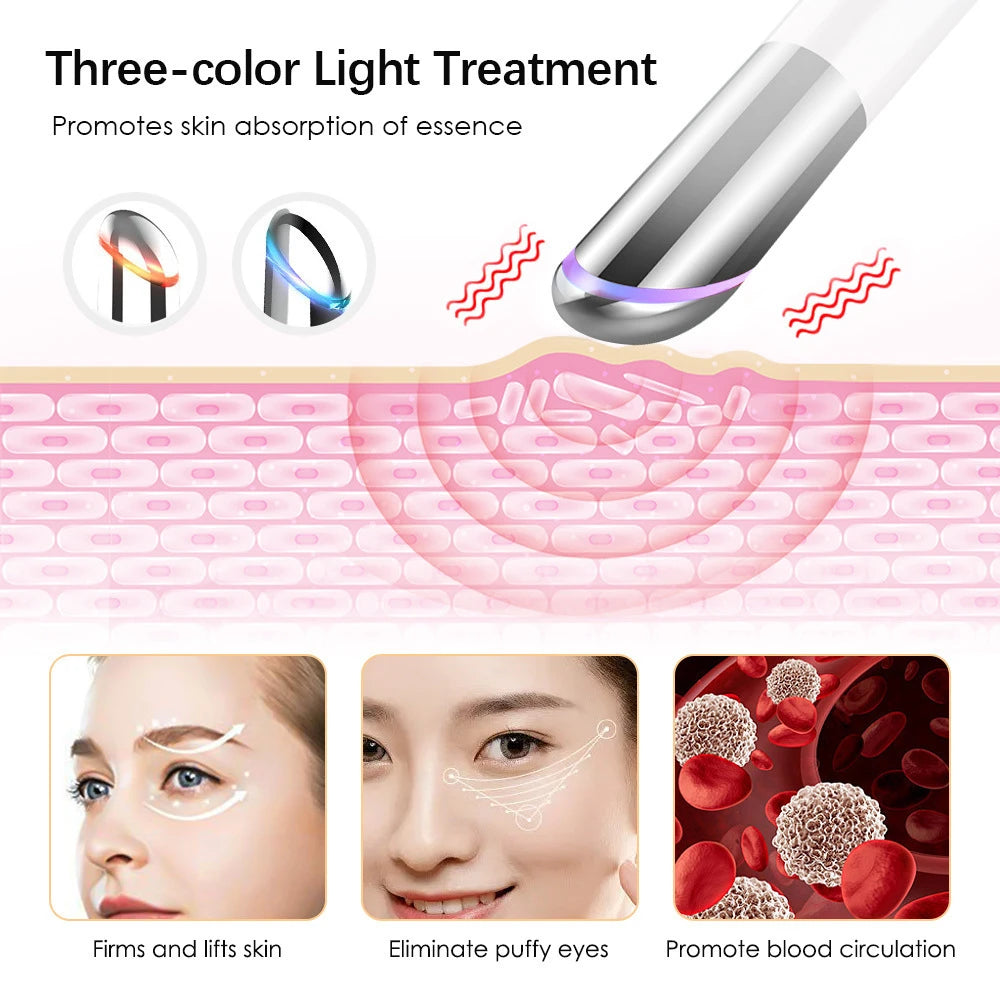 Eye Care Beauty Device Facial Massager 3 in 1 LED Photon Light Wand for Relax Eye Dark Circles Eye Bags Puffiness Skincare Tool