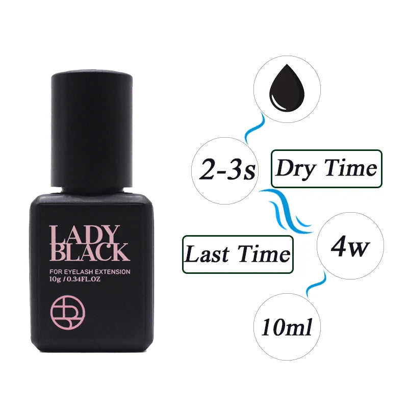 10ml Korea Lady black Glue Eyelash Extensions Glue with Sealed Bag Low Irritation Fast Dry False Lash Adhesive Makeup Tools