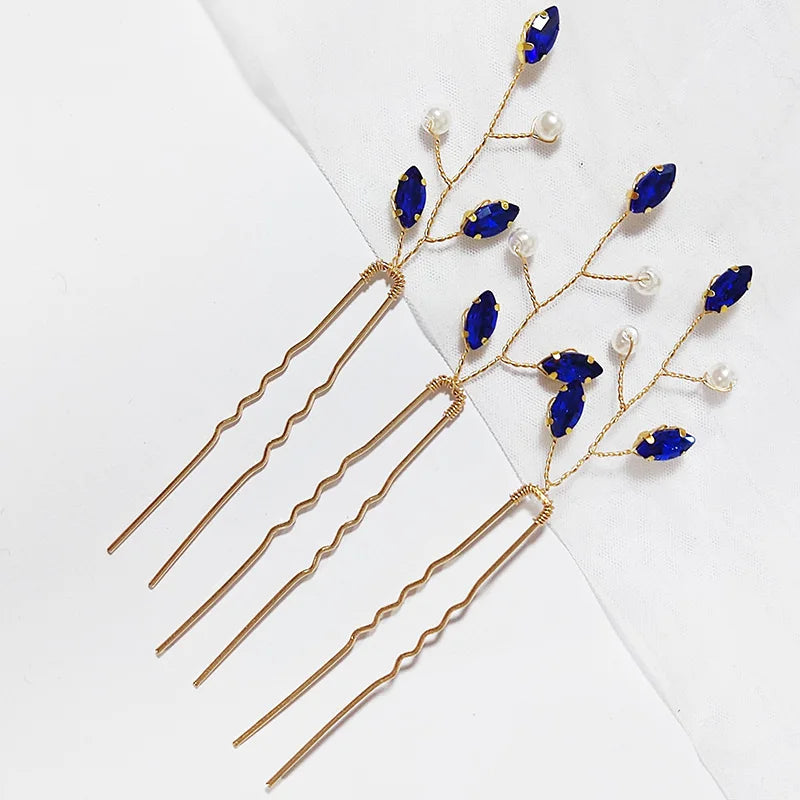 Vintage Blue Rhinestone Hair Comb Wedding Hair Accessories Bridal Hair Clip Headpiece Jewelry Bride Tiara Hair Ornament Gift