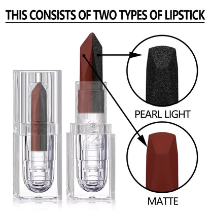 Soft Matte Two Tone 2-in-1 Lipstick Smooth Matte Lip Gloss Bright Color Long lasting Sexy Women's Cosmetics