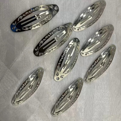 Vintage Hollowed Out Pattern Hair Clips Y2K Geometric Silver Oval Snap Hairclips Punk Metal Side Hairpin Korean Hair Accessories