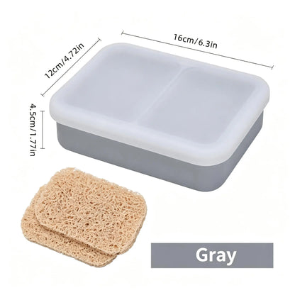 Portable Travel Soap Dish with Lid, Dual Compartment Silicone Drain Soap Box, Double Layer Waterproof Soap Holder with Drain Mat