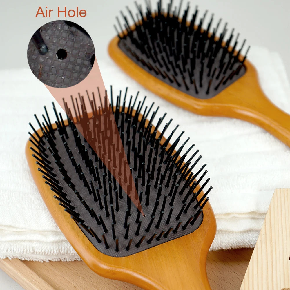 Wooden Paddle Hair Brush Set Scalp Massage Anti －static Detangling for All Hair Types Daily Styling & Grooming