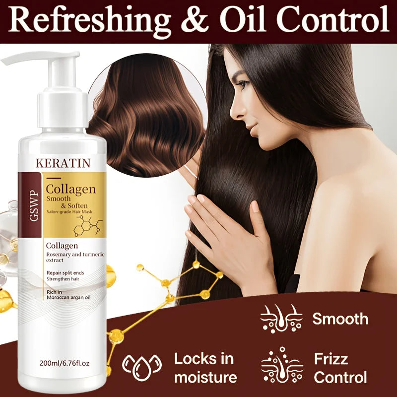 GSWP Collagen & Keratin Hair Mask. Deeply Moisturises and Repairs Damaged Hair. Strengthens and Softens Hair. Gift Pack, 200ml