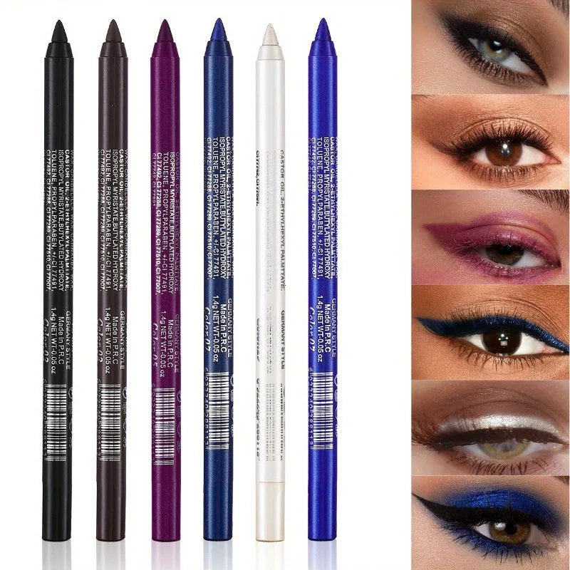 6 Color Colourful Eyeliner Pen High Pigment Pearly Shimmer Metallic Smokey Punk Gothic Eyeliner Long Lasting Waterproof