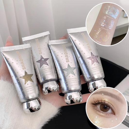 SHAQINUO Glittering Highlighter Gel with Glitter, Liquid Eyeshadow for Atmosphere Sense Makeup Brightening and Highlighting.