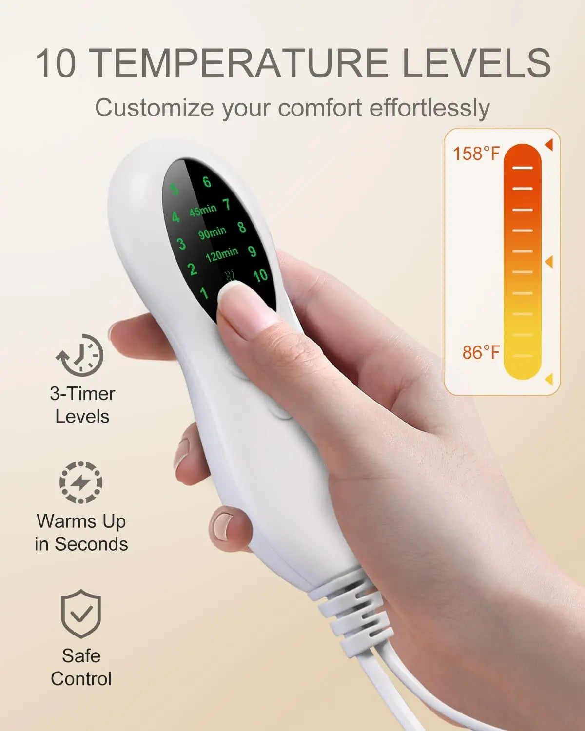 Electric Heating Pad for Period Cramps & Back Pain Relief, Portable Heat Pad with 10 Settings, ETL Certified