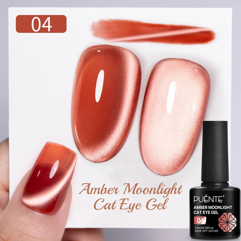 PUENTE 7.5ML Golden Gems Cat Magnetic Gel Nail Polish Pink Brown Blue Colors Golden Glitter Cat Eye Soak Off UV Nail Art Varnish