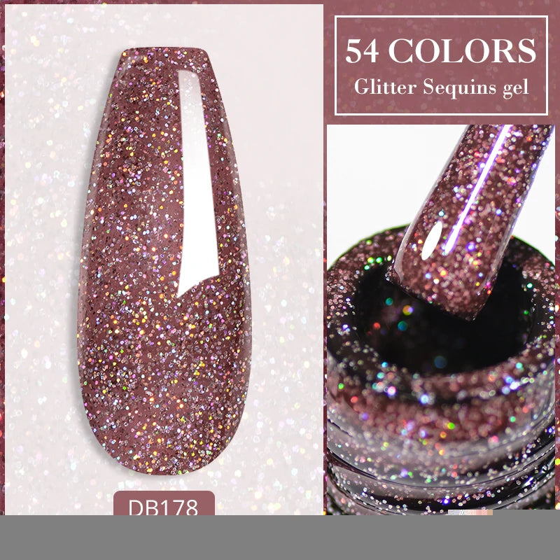 7ml Champagne Gold Sliver Reflective Nail Gel Polish Sparkling Shining Glitter Pink Red Nail Supplies Semi Permanent Gel Varnish