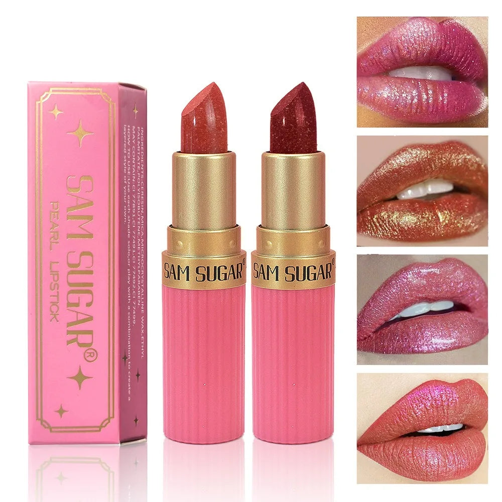 Diamond Chocolate Red Lipstick Pearlescent Glitter Velvet Lipstick Waterproof Shiny Metallic Matte Lip Gloss Non-fade Makeup