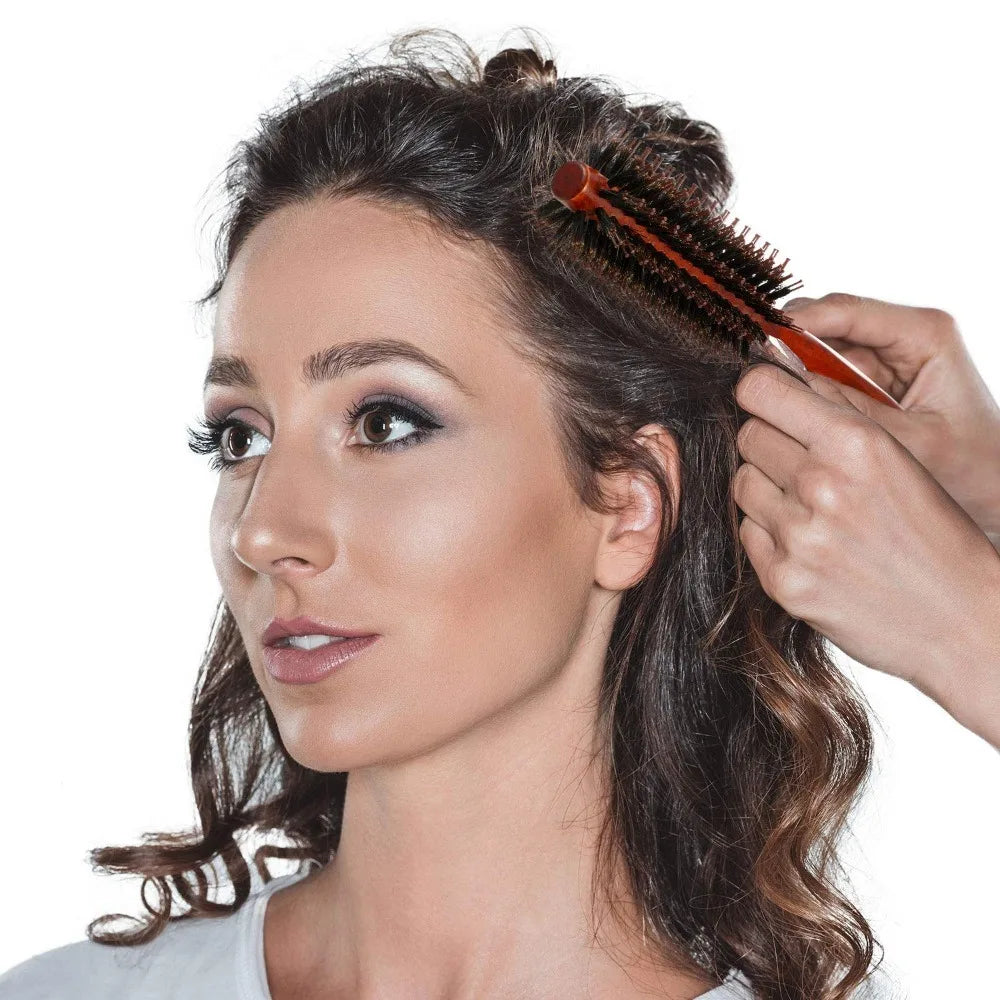 Boar Bristle Round Hair Brush Set Nylon Pin Wooden Handle for Straightening Curling Volumizing Detangling  Salon Styling Tools