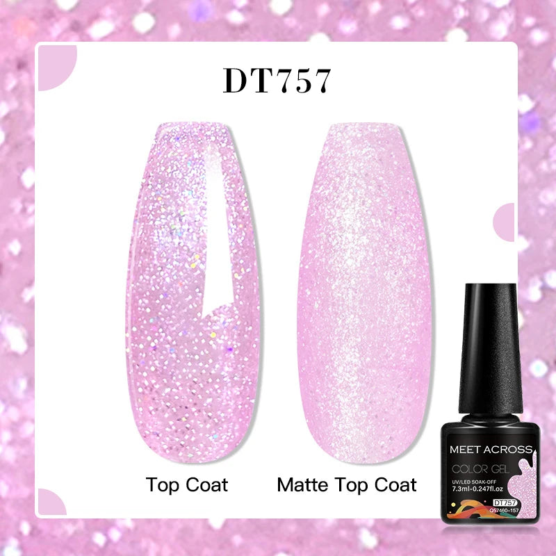 MEET ACROSS 160 Colors 7.3ml Gel Nail Polish Vernis Glitter Sparkly Semi Permanent Soak Off LED UV Gel Varnish Nail Art Manicure
