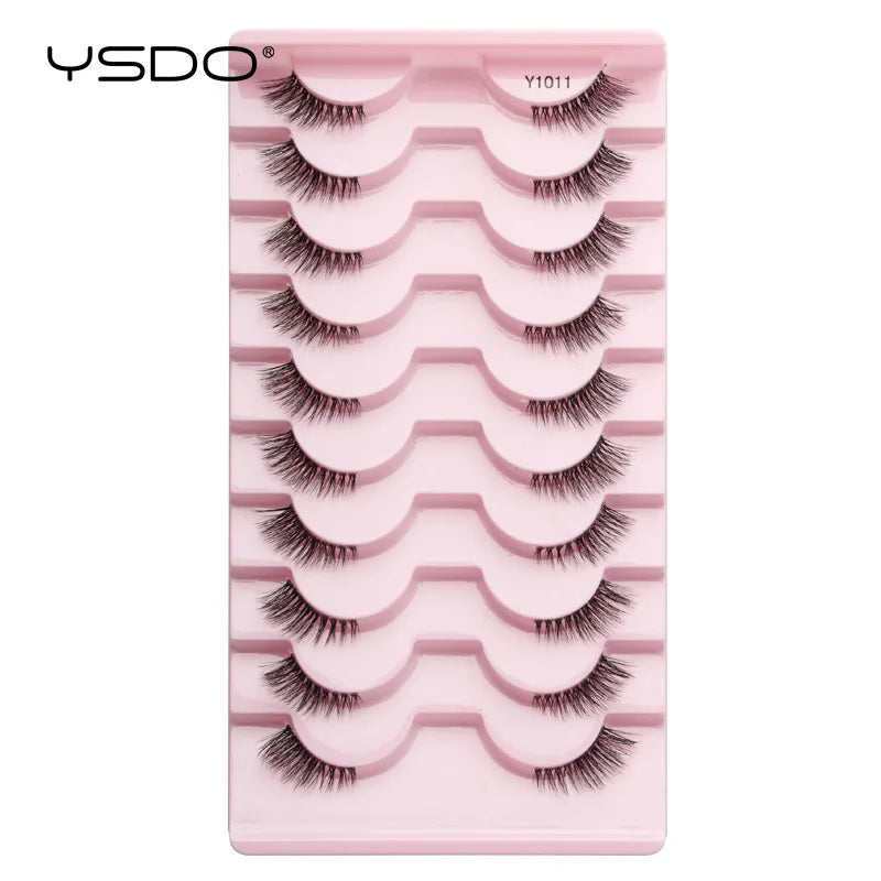 YSDO Natural Mink Eyelashes 3/6/10 Pairs Wispy Faux 3D Mink Lashes Short Fluffy Half False Eyelash Makeup Tools Cat Eye Lashes