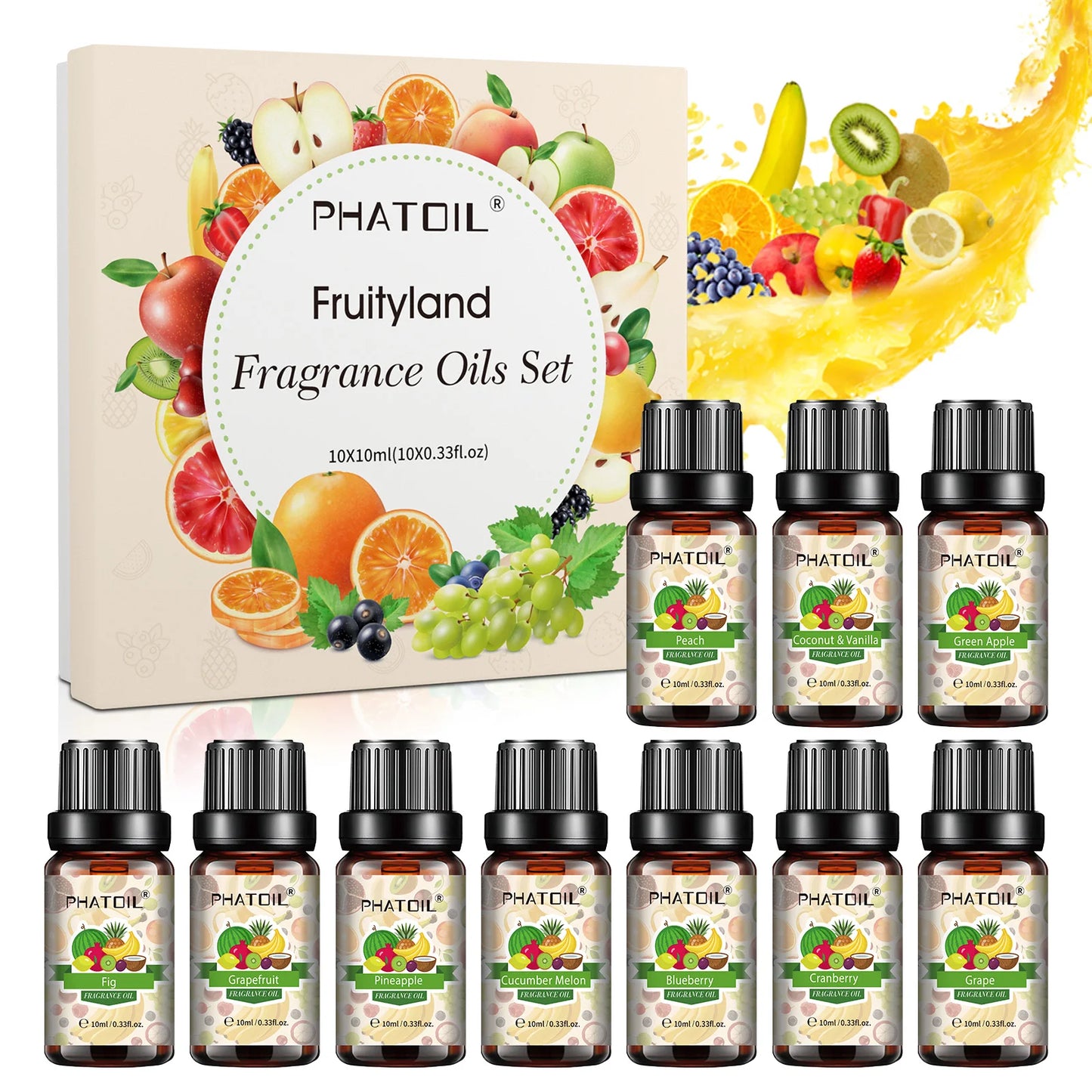 PHATOIL 10ml Fruit Fragrance Oil Mango Strawberry Apple Cherry Watermelon Sweet Aroma Fragrance Oils For Diffuser Candle Making