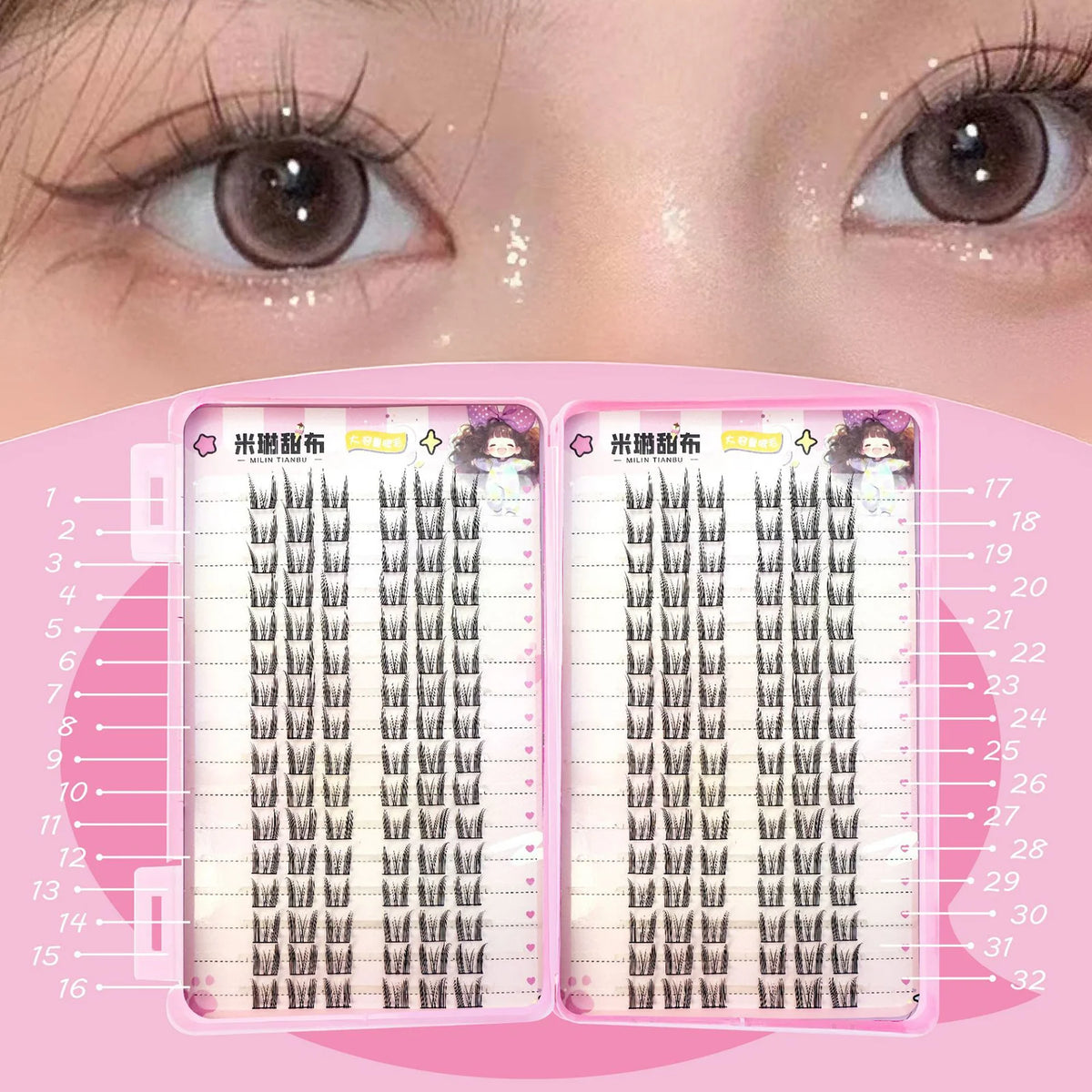32Rows Anime Cosplay Korean Fake Eyelashes Set Black Volume Foxes False Lashes Extension Curling Girl Group Style Large Capacity