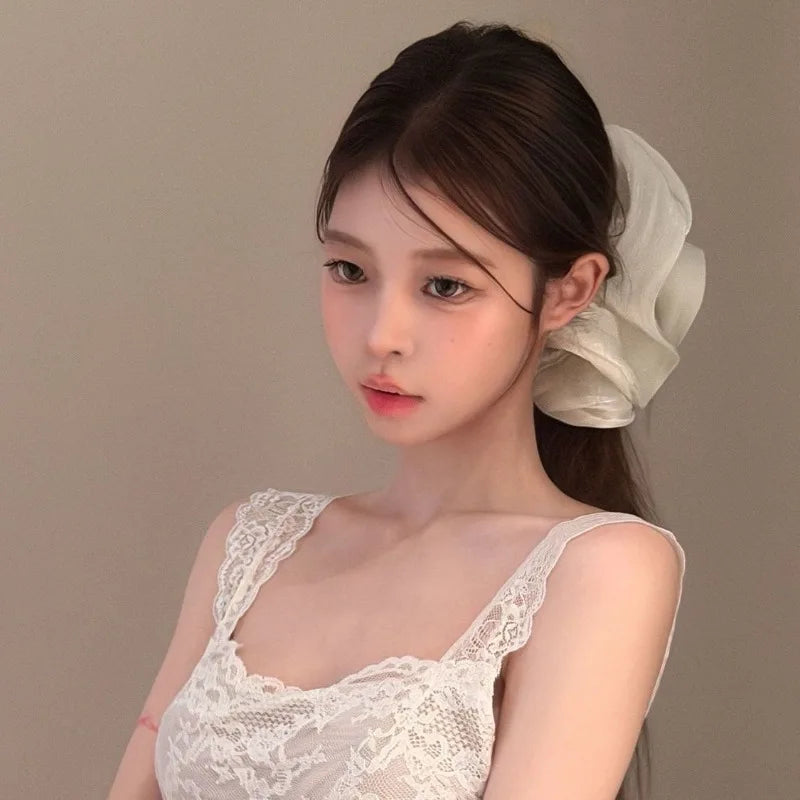 Soft Pleated Chiffon Flower Banana Hair Clips Anti Slip Holder Elegant Hair Barrettes Women Daily Wedding Party Hair Accessories