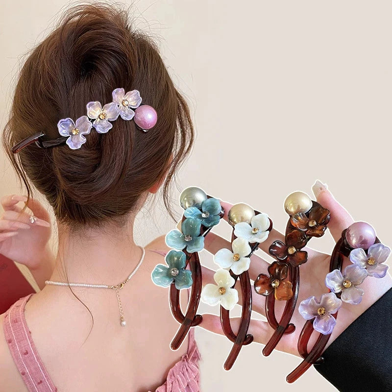 Korean Resin Flower Crystal Pearl Hair Clips for Women Large Size Twist Clip High-End High Volume of Hair Barrettes Accessory