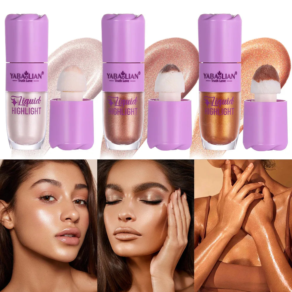 3 Color Face Liquid Highlighter Bronzer Contouring Highlight Fluid Makeup Face Shimmer Shine High Lighter Iluminador Maquillaje