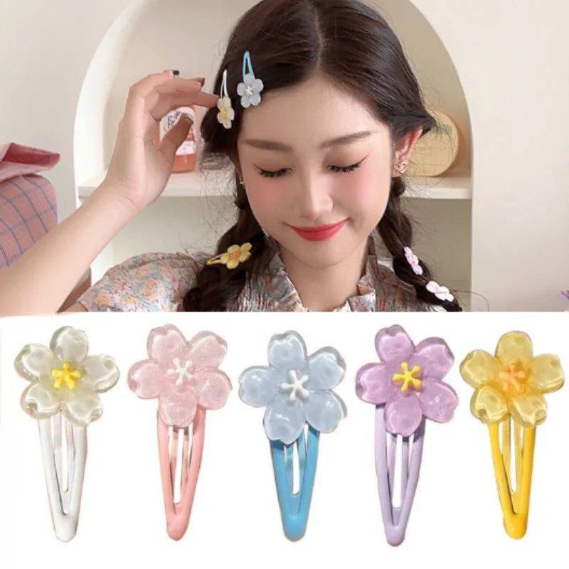 Sweet Jelly Cherry Blossom Hair Clip Headwear Cute Girls BB Clip Y2K Side Bangs Clip Hair Accessories Fresh Flowers Hairpins