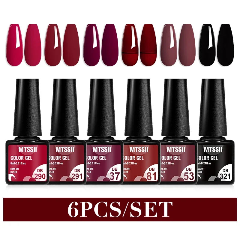 MTSSII 6PCS/Set Sparkly Red Roes Red Gel Nail Polish Shinning Nail Art LED UV Gel Varnish Nail Supplies Manicure Kit for Nails