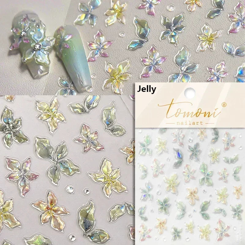 1piece 5Dcute tulip flower nail stickers high quality self-adhesive embossed nail art decals for girls summer decoration sticker