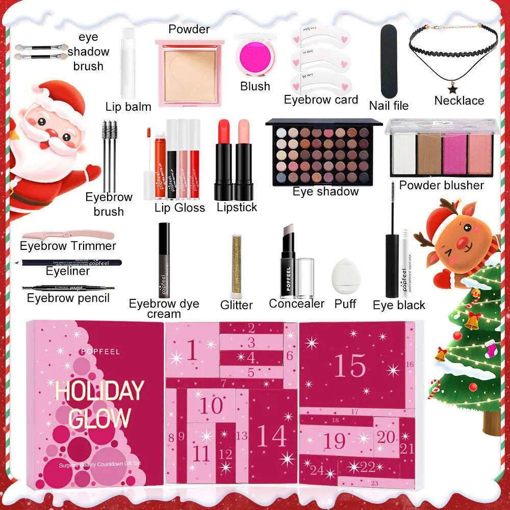 POPFEEL Surprise Beauty Countdown Gift Box Set - 24-Piece Makeup Surprise Blind Box Collection for Girls, Women, and Moms.