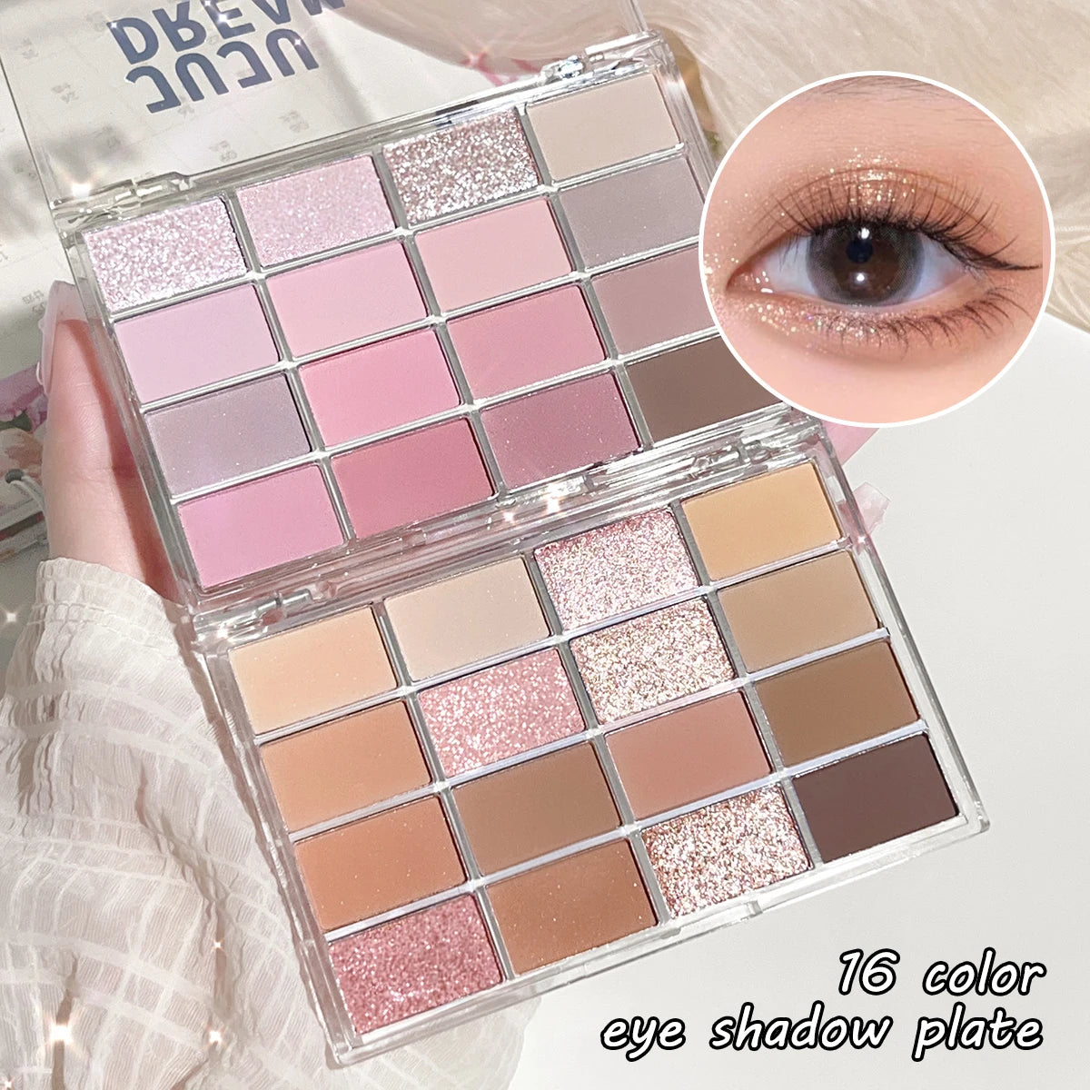 16-Color Eyeshadow Palette Matte & Shimmer – Nude Earth Tones, Silky Blendable Texture, Korean Style Natural Eye Makeup Look