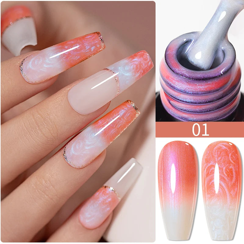 PUENTE 7.5ML Golden Gems Cat Magnetic Gel Nail Polish Pink Brown Blue Colors Golden Glitter Cat Eye Soak Off UV Nail Art Varnish
