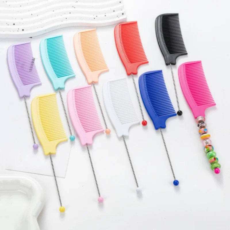5pcs Plastic Beaded Hair Comb Anti-Static Rat Tail Combs Creative DIY Multi-color Beads Comb Hair Styling Accessories