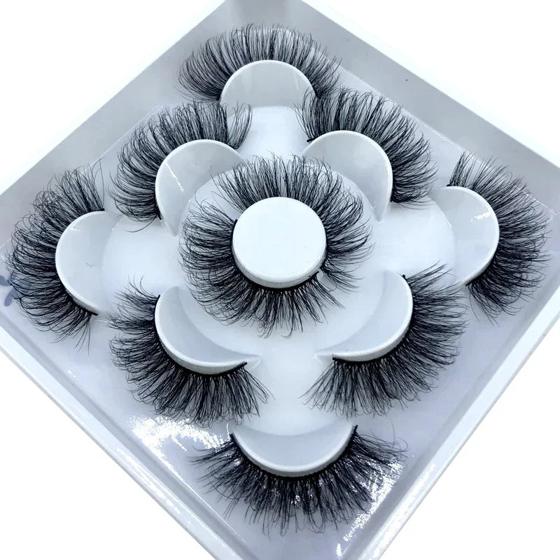 AMSDCN 5 Pairs 3d Mink Dramatic Volume Lashes Bulk Faux Thick Long Wispy Natural Mink Lashes Pack Short Wholesales Natural False