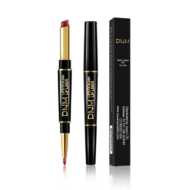 2 In 1 Matte Lipstick Pencil Double Head Lip Liner Pen Red Nude Long Lasting Waterproof Lady Charming Lip Pencil Makeup Tools