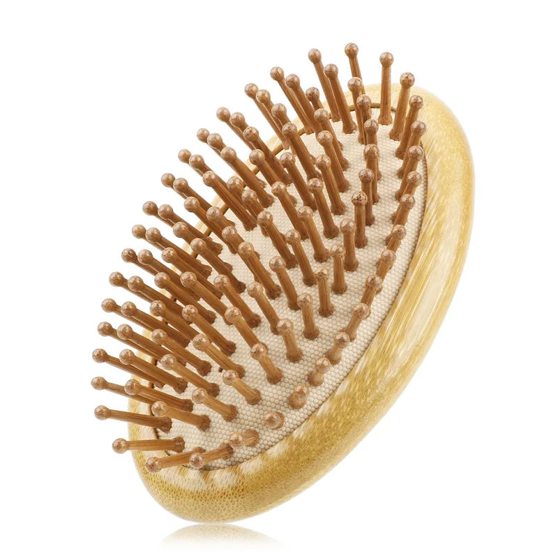 Portable Eco-Friendly Bamboo Hair Comb Wooden Round Hair Brush Scalp Massager Anti-Static Hairbrush for Women Men and Kids