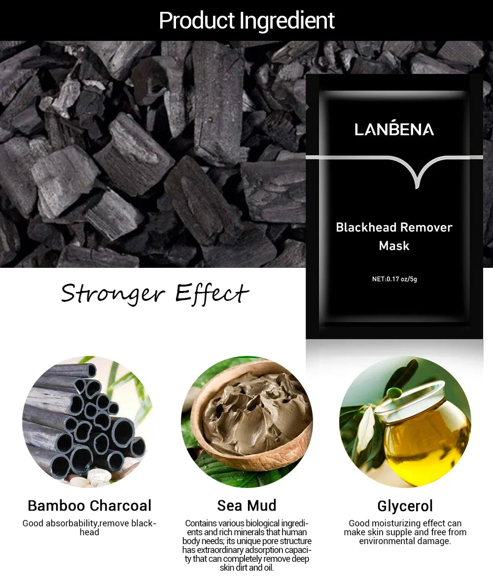 LANBENA Blackhead Remover Mask Shrinking Pore Deep Cleaning Hydrating Mask Improve Rough Skin Pores Peel Off Mud Mask Skincare