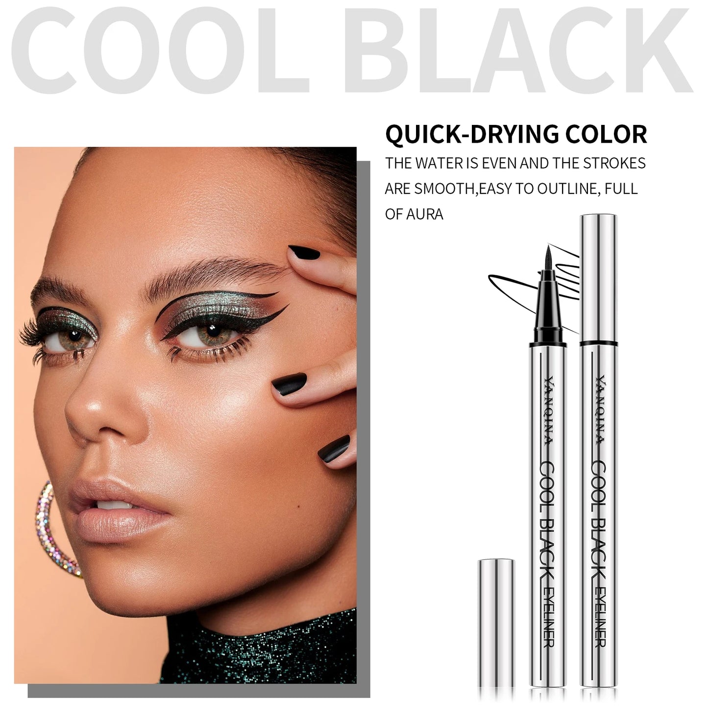 Quick-Drying Liquid Eyeliner, Waterproof, Smudge-Proof, Long-Lasting Black, Ideal for Beginners