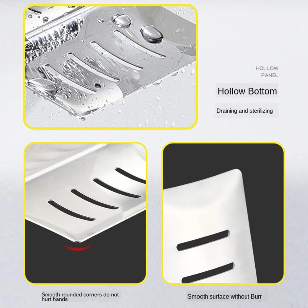 Self-adhesive Wall Mounted Soap Dish Stainless Steel Bathroom Soap Storage Holder Drain Tray Free-Punching Bathroom Accessories
