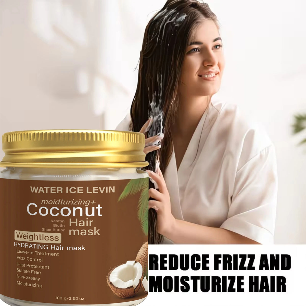 Coconut Hair Mask, Hydrating Leave-in Treatment for Smooth, Supple & Frizz Control Hair Care