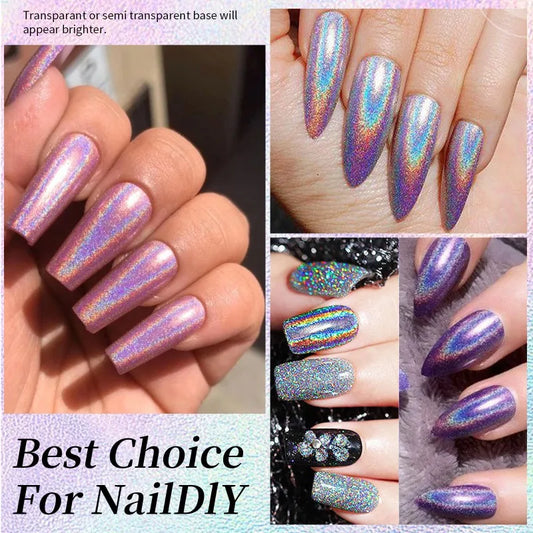 Rainbow Sparkle Holographic Nail Polish 7ml Multichrome Laser Glitter Nail Lacquer Quick-Dry Salon Professional Nail Art Polish