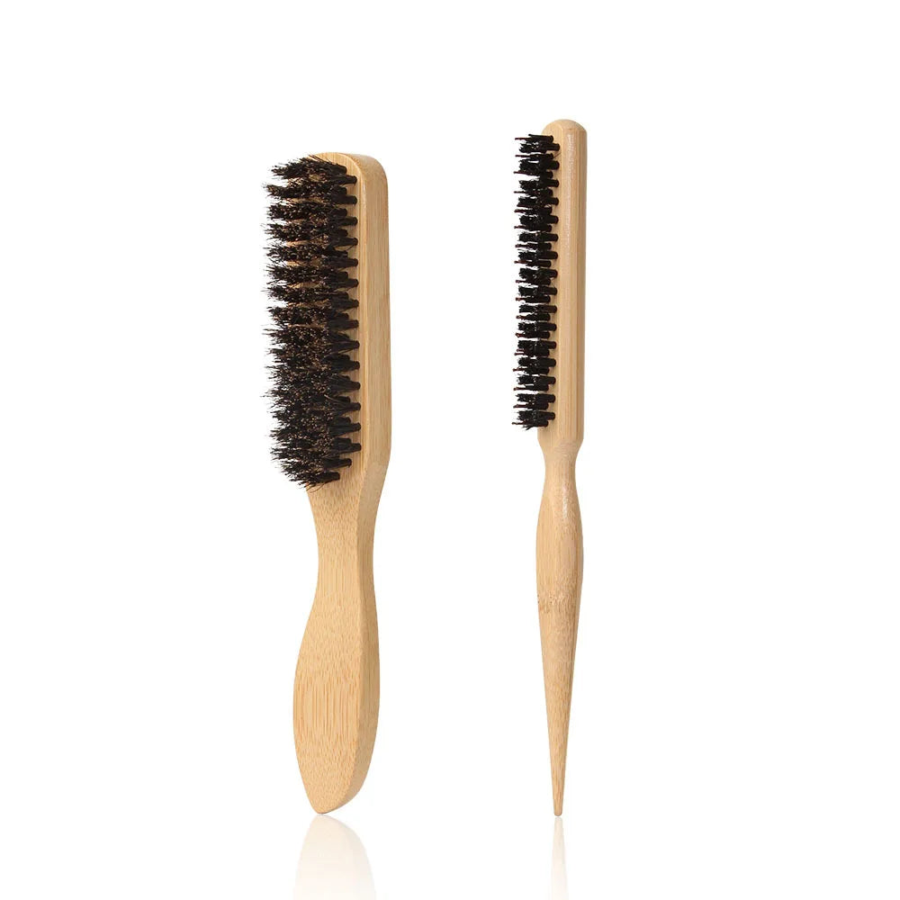Boar Bristle Hair Brush Set for Men and Women Beard Comb Pomade Brush Hair Teasing Comb Volumizing Styling Tool Salon Home Comb