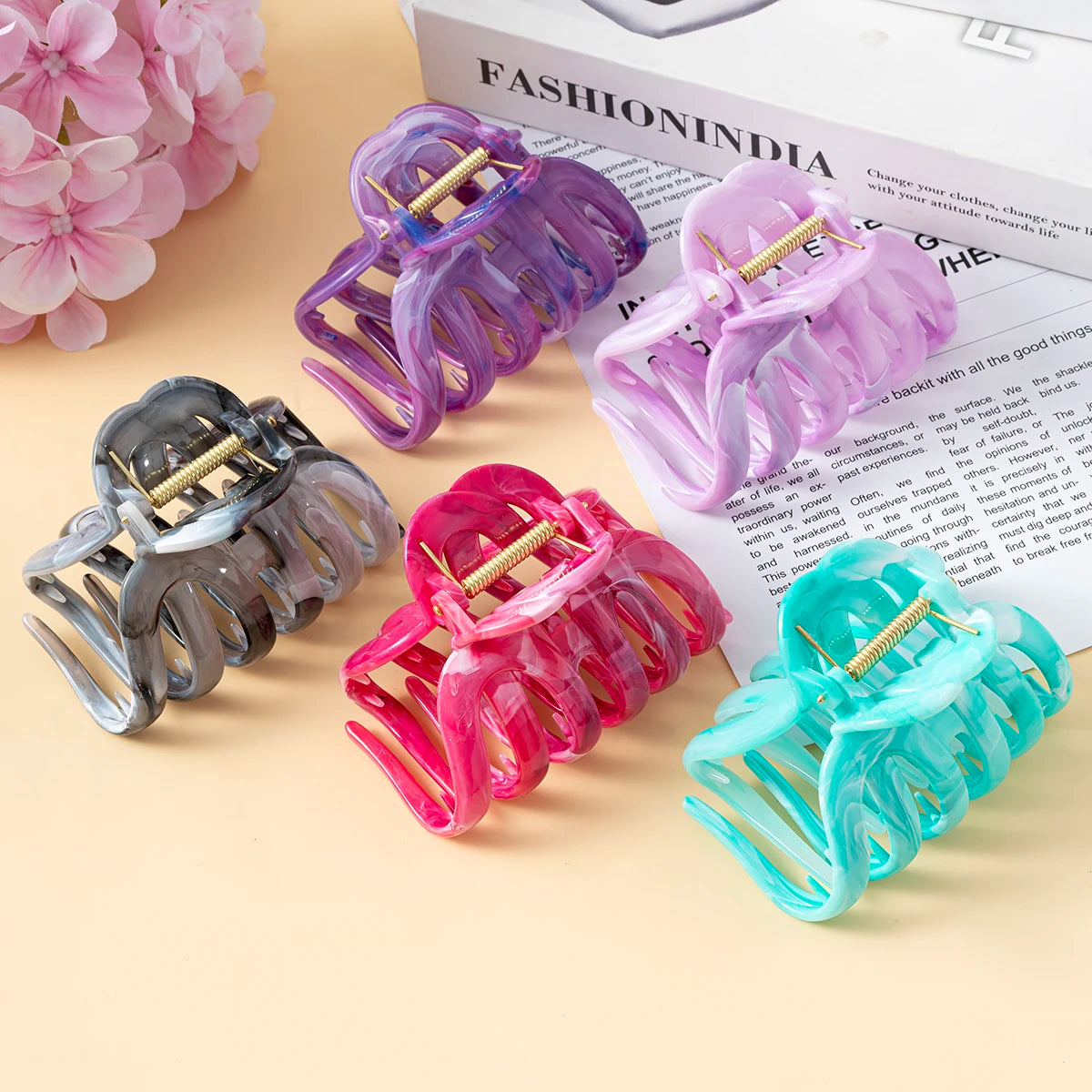 New Large Marble Stripes Pumpkin Hair Claws Crab Hairpins For Women Sweet Hair Clip Barrettes Headband Hair Accessories Styling