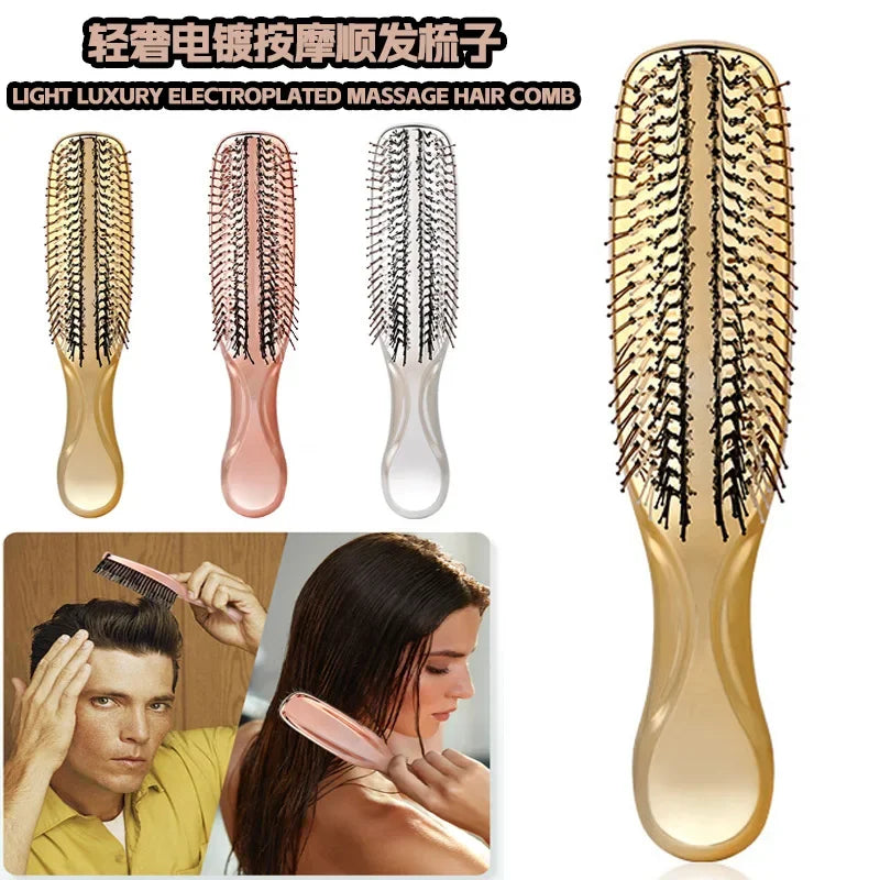 Electroplating Scalp Massage Comb Hair Detangling Brush Dry Wet Dual Use Wide Tooth Hairdressing Comb for Salon Home Travel