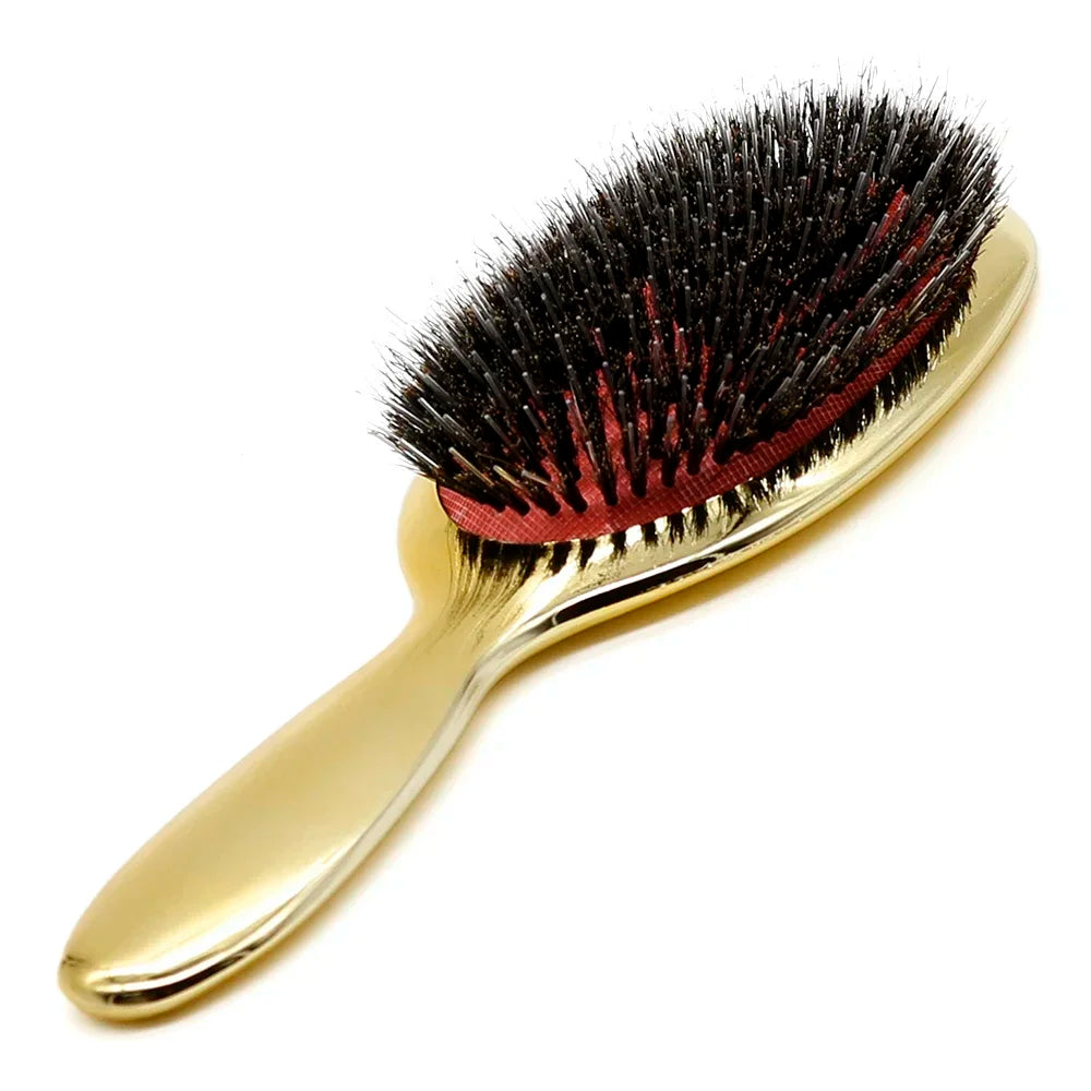 1pc Luxury Gold and Silver Color Boar Bristle Paddle Hair Brush Oval Hair Brush Anti Static Hair Comb Hairdressing Massage Comb