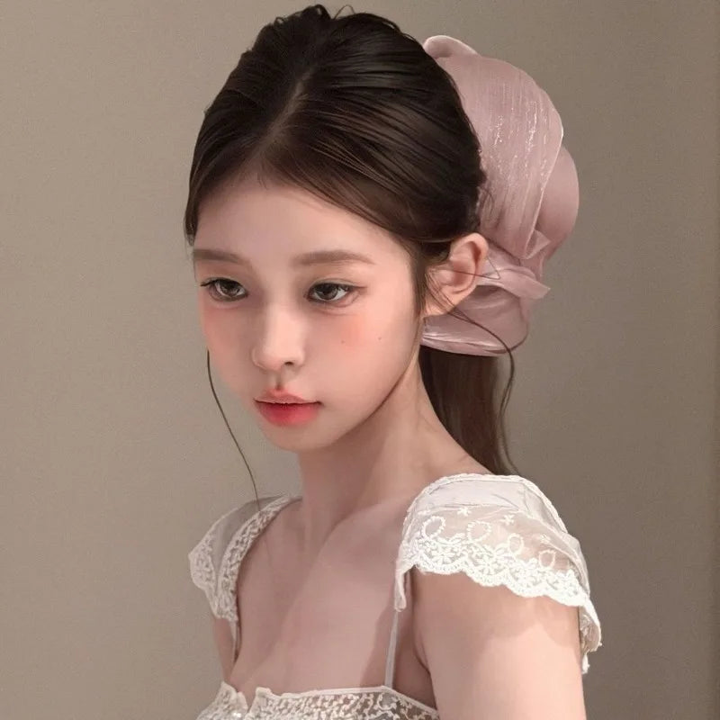 Soft Pleated Chiffon Flower Banana Hair Clips Anti Slip Holder Elegant Hair Barrettes Women Daily Wedding Party Hair Accessories