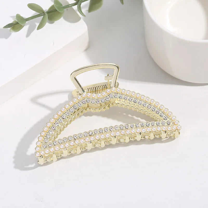 New Pearl Diamond Plate Hair Claw Clip Non-slip Metal Large Shark Clip Crab Hair Clip Women Hair Clips Accessories