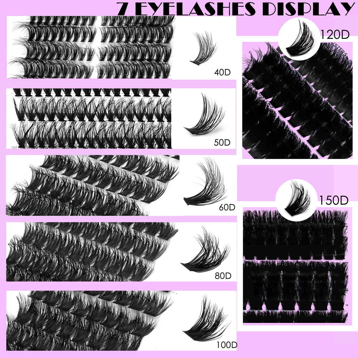 40D-150D Lashes Cluster DIY Lash Extension Mixed Tray Clusters Eyelashes Fluffy Volume Individual Lashes Cat Eye Lash Extension