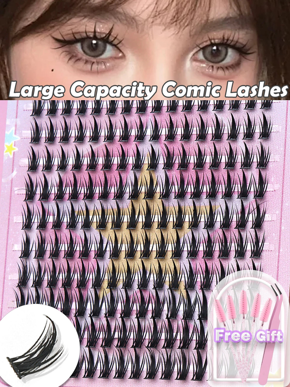 80 Clusters of Brown Natural Fox-Style Cat Eye False Eyelashes Makeup Tools, Natural Segmented Eyelash Bundles Makeup Tools